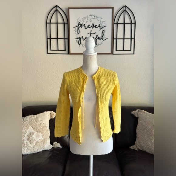 Vintage Y2K No Boundaries Bright Yellow Crochet Cardigan Junior’s Size S Retro - Picture 13 of 13